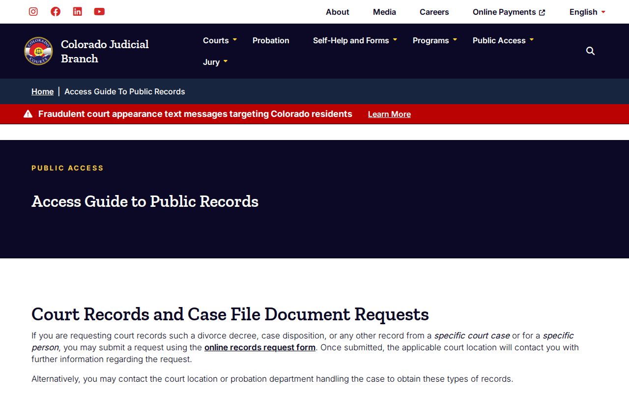 Colorado Judicial public court records access guidance