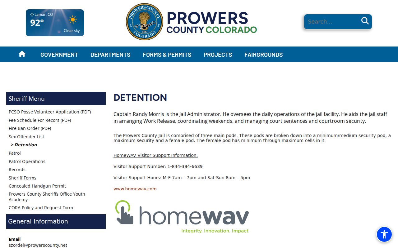 Prowers County jail information for warrant custody context