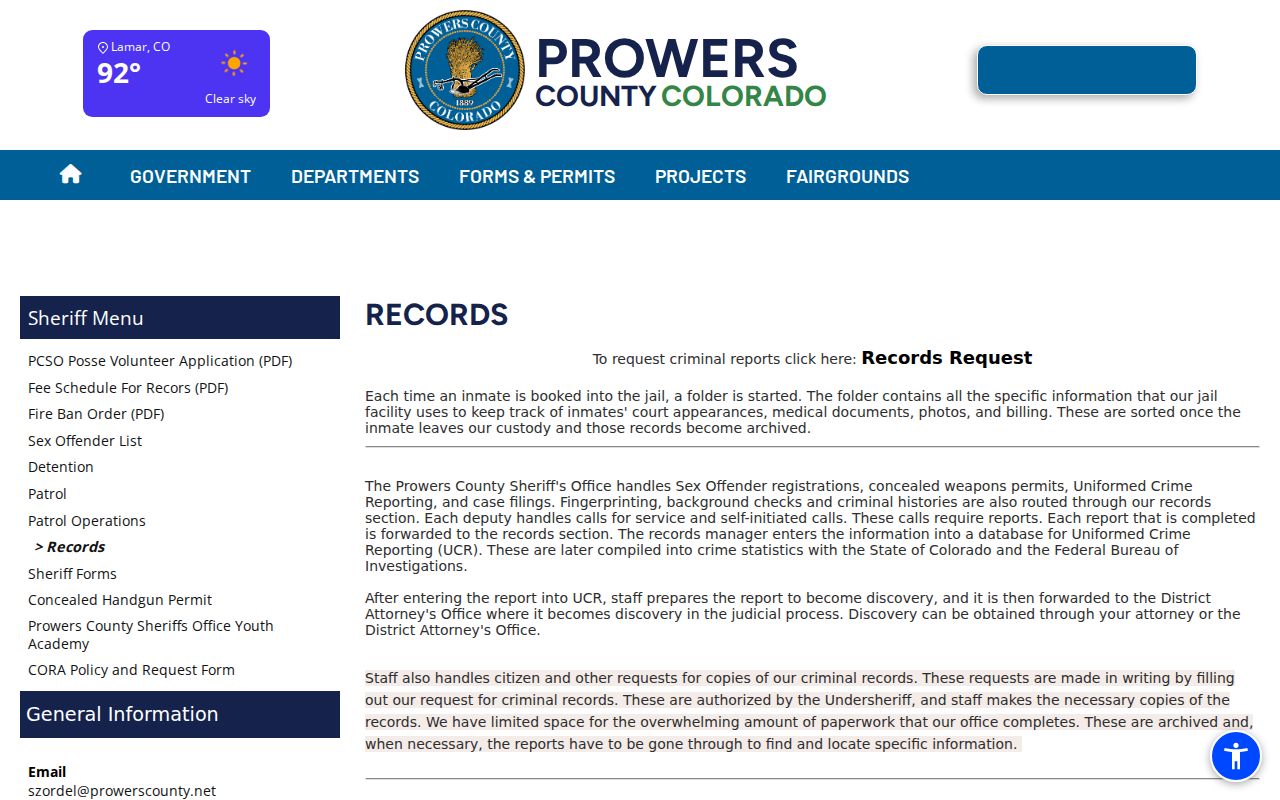 Prowers County warrant records office hours